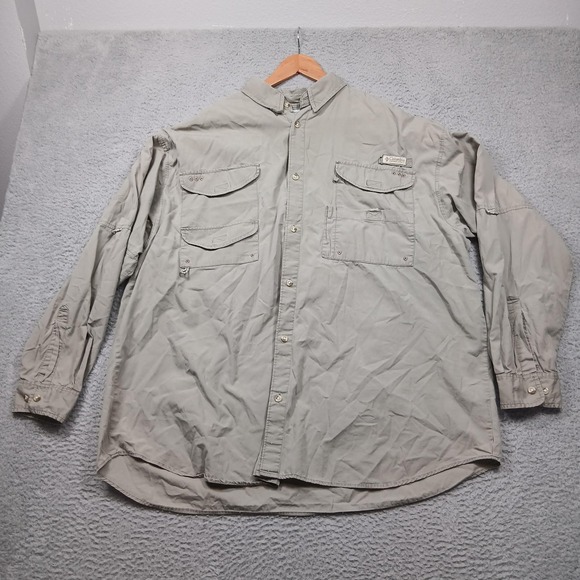 Columbia PFG Shirt Mens 3XL Khaki Vented Fishing Long Sleeve Mesh Lined Pockets - Picture 1 of 11